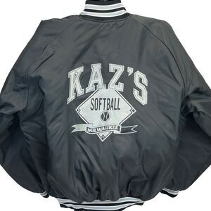 Vintage 90s Kazs Softball Milwaukee Satin Jacket Black Bomber USA Made Mens 3XL